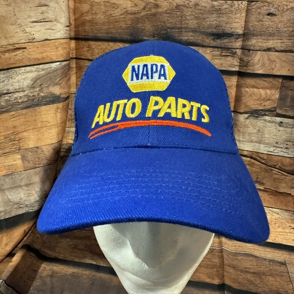 NAPA Auto Parts Trucker Hat Snapback Blue Mesh Cap Automotive Logo Adjustable